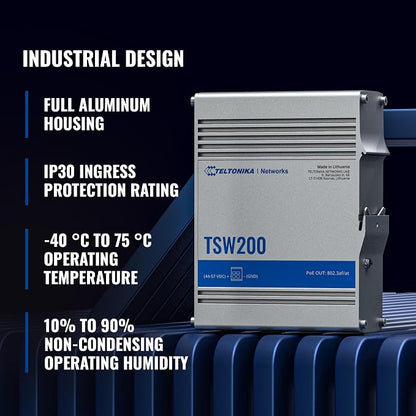 Teltonika TSW200 Industrial PoE+ Unmanaged Ethernet Switch - Image 3