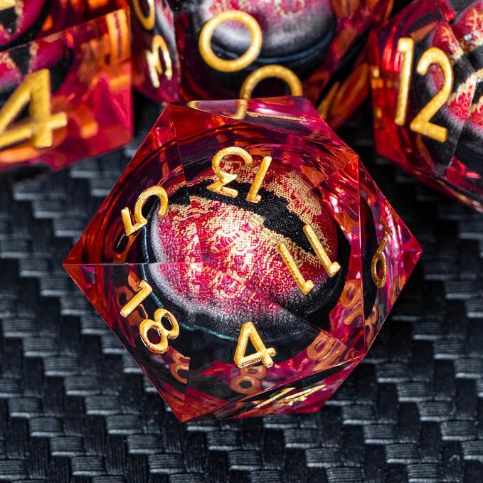 ARUOHHA DND Resin Dice Dragon Eye Dice Liquid Core Red Sharp Edged Dice Set by ARUOHHA