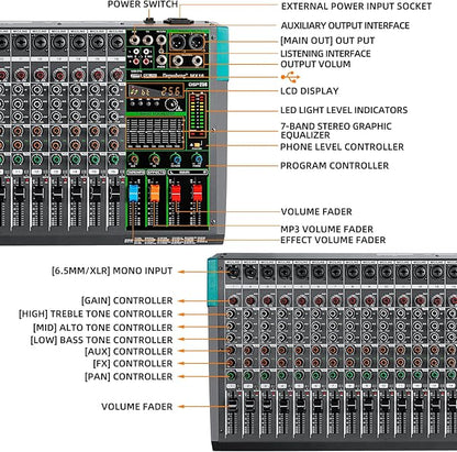 Depusheng MX16 16 Channel Sound Mixer Audio Mixing Console 48V 256DSP - Image 2