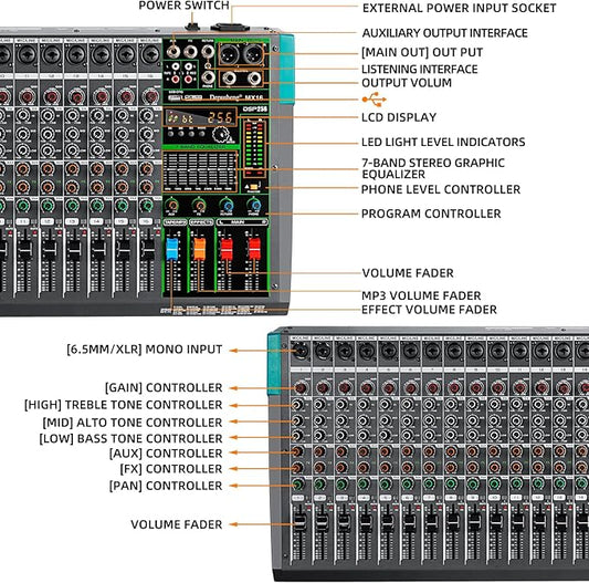 Depusheng MX16 16 Channel Sound Mixer Audio Mixing Console 48V 256DSP - Image 2