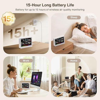 Upgrade 16 in 1 Air Quality Monitor Indoor 15h Battery & 5.5" Display 9 AQI+7 - Image 2