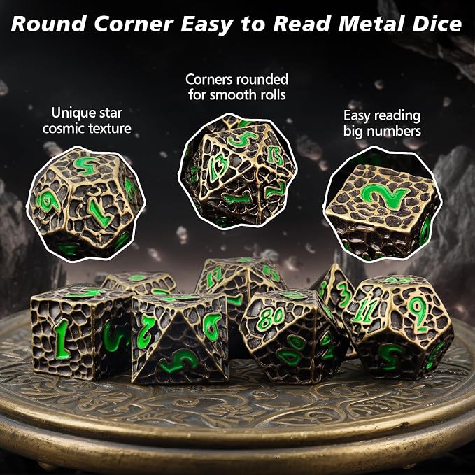PJOY Metal Dice Set D&D for Dungeons and Dragons Green Metal Druid DND Dice - Image 5