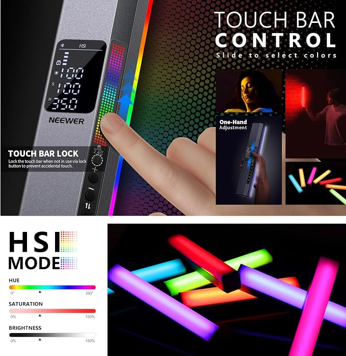 NEEWER RGB LED Video Light Stick, Touch Bar&APP Control, Magnetic Handheld - Image 4