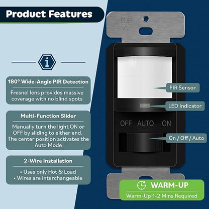TOPGREENER Occupancy/Vacancy PIR Motion Sensor Light Switch, Learning Function - Image 3