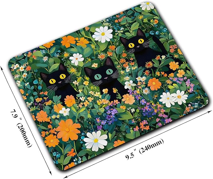 Cute Flowers Black Cats Mouse Pads - Image 2