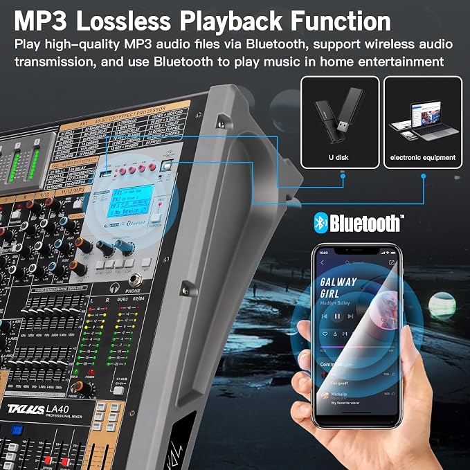 Digital Mixer 16 Channel, Sound Board Mixing Console, Dual DSP Reverb, Dual - Image 5