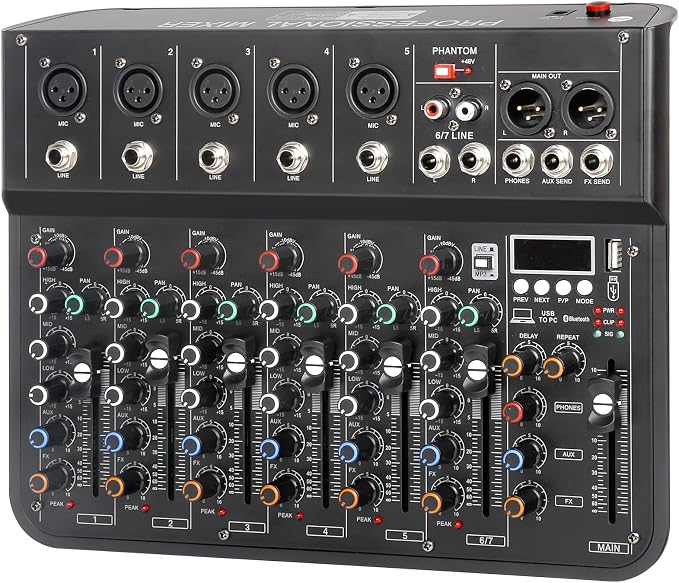 7 Channel mixer, DJ Mixer Board by jindaaudio