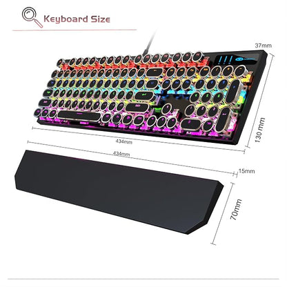 MageGee Typewriter Mechanical Gaming Keyboard, Retro Black Punk Round Keycaps - Image 8