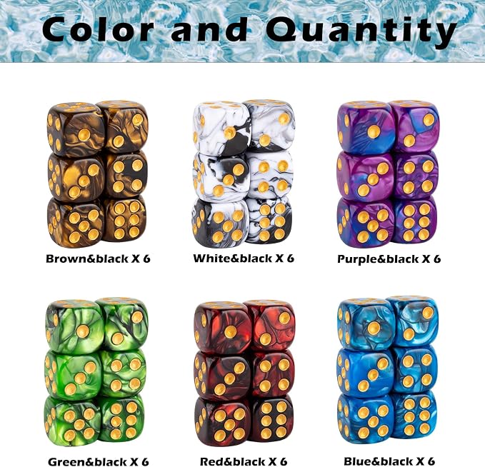 36 Pieces 16mm Marble D6 Dice 6 Sided Dice Set Round Corner Board Game Dice - Image 3