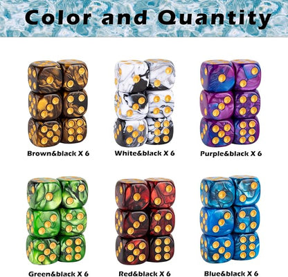 36 Pieces 16mm Marble D6 Dice 6 Sided Dice Set Round Corner Board Game Dice - Image 3