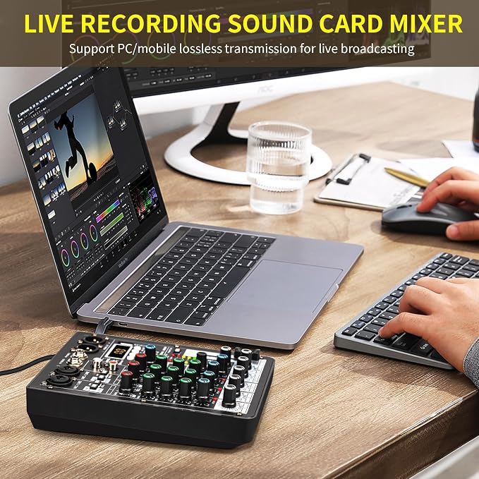 4 Channel Audio Mixer, Professional DJ Mixer Sound Board Mixing Console - Image 2