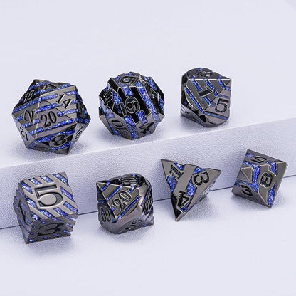 Anitque Metal Dice D&D, Metal Glitter Stripe Dice 7pcs Set - Image 4