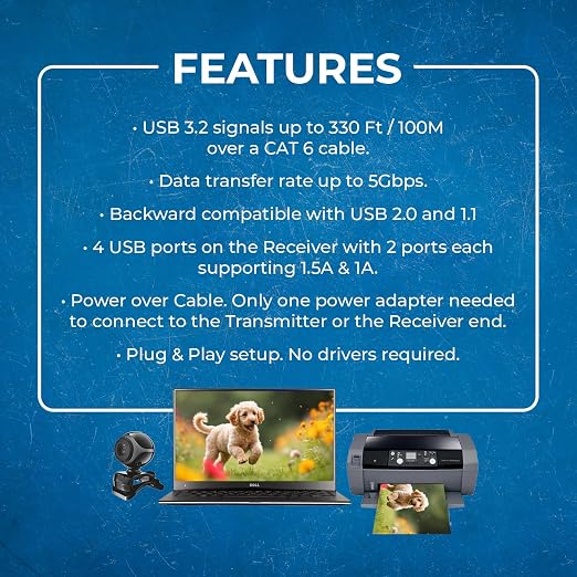 OREI USB 3.2 Over Ethernet HDbaseT Cat6 Extender LAN Upto 330 Feet - Image 3