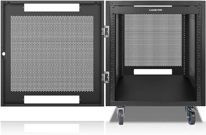 Sound Town 12U Universal Steel Rack, w/Mesh Doors, Locking Casters, Vented Side by SOUNDTOWN