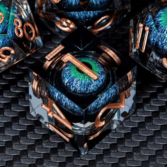ARUOHHA DND Dragons Eye Dice Liquid Core Blue Green Resin Sharp Edged Dice Set - Image 3