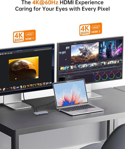 USB C Docking Station, NOVOO Triple Display Type C Hub Dual Monitor HDMI - Image 7