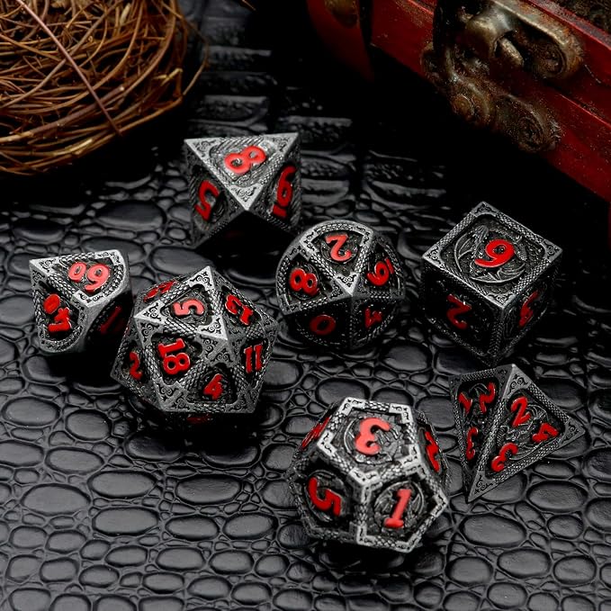 Haxtec Metal DND Dice Set Black Red Dragon D&D Dice Set - Image 7