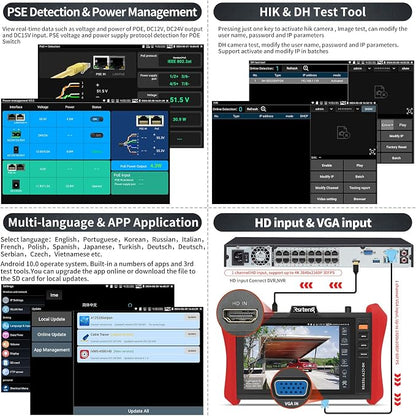 Rsrteng CCTV Tester 4K 12MP IP Camera Tester POE++ Max 90W POE Camera Test 8" - Image 5