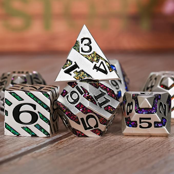Metallic Stripes Dice with Gift Case, D&D Metal Polyhedral Dice Sets - Image 5