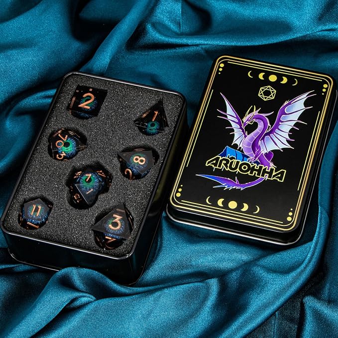 ARUOHHA DND Dragons Eye Dice Liquid Core Blue Green Resin Sharp Edged Dice Set - Image 7