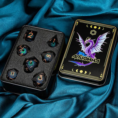 ARUOHHA DND Dragons Eye Dice Liquid Core Blue Green Resin Sharp Edged Dice Set - Image 7