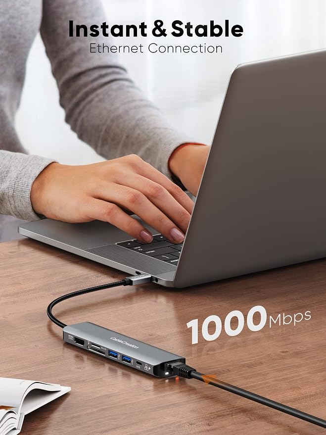 USB C Hub 4K 60Hz, CableCreation 7-in-1 USB-C Hub Multiport Adapter - Image 4