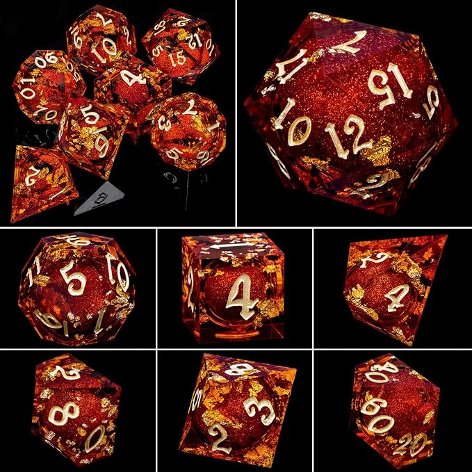 ARUOHHA Liquid Core DND Dice Set, RPG Golden Numbers Red Dungeons Polyhedral - Image 6