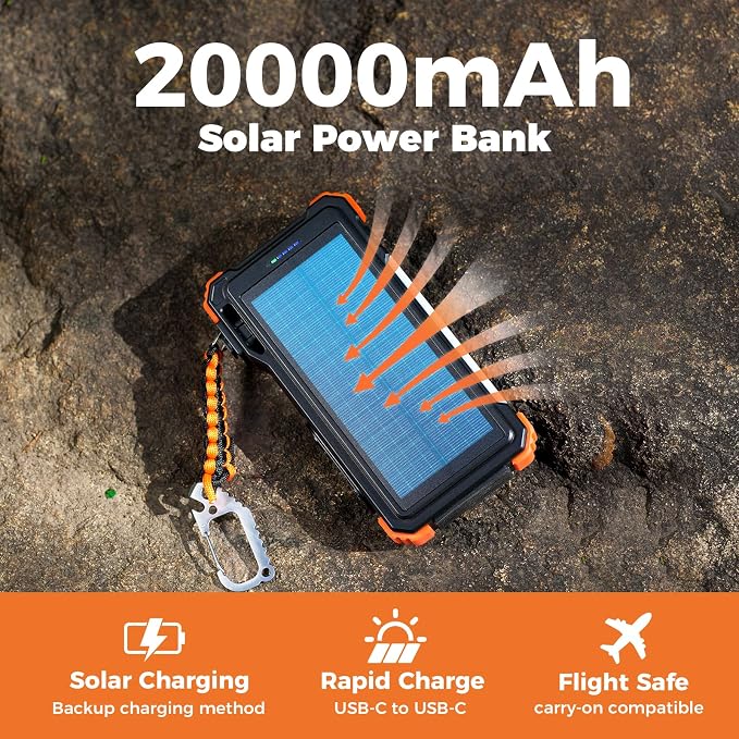 BLAVOR Solar Power Bank 20000mAh/74000mWh Built-in Cables, Wireless Charger - Image 3