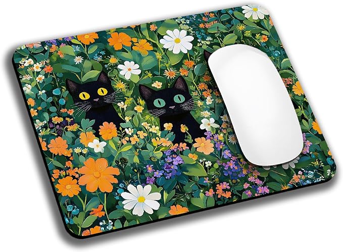Cute Flowers Black Cats Mouse Pads by EASTSMOOTH