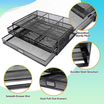 Computer Monitor Stands with Drawers, Metal Mesh Desktop Monitor Riser - Image 4