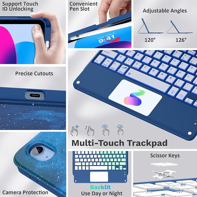 MoKo Touch Keyboard Case for iPad 11th Generation 11 inch 2025, iPad 10th - Image 3