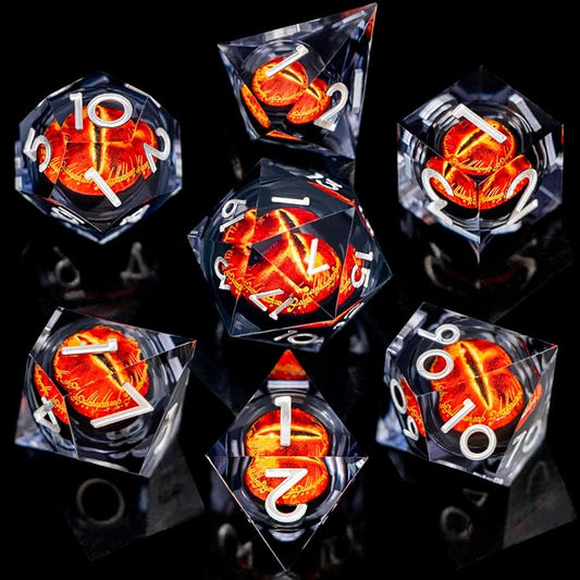 ARUOHHA DND Resin Dice Gazes Eye Dice Liquid Core Flaming RPG Sharp Edged Dice - Image 2