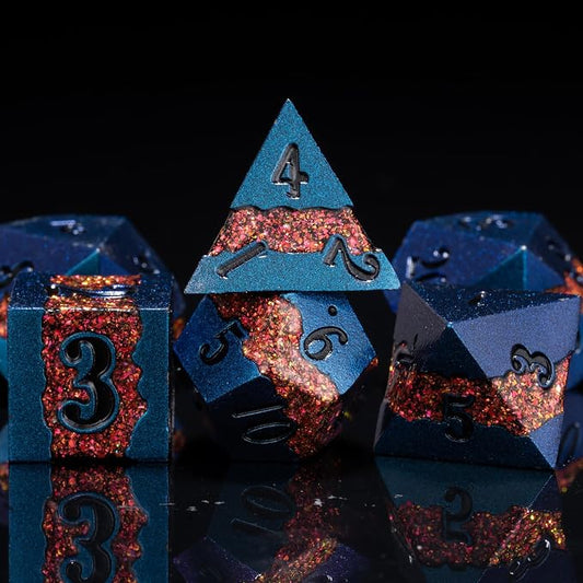 Large Stripe Metal Dice DND, Metallic Solid Crack Glittrer Dice Set - Image 2