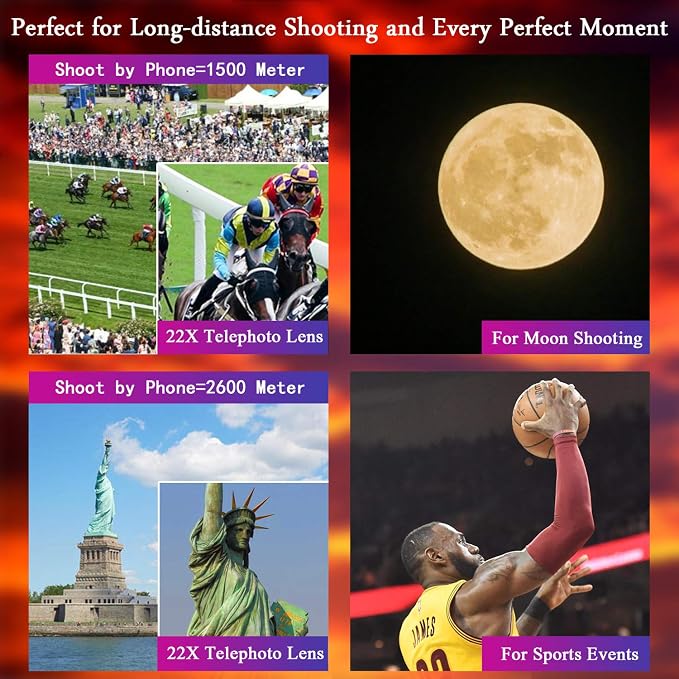 Phone Camera Lens Kit 10 in 1 for iPhone Samsung Pixel Android, 22X Telephoto - Image 5