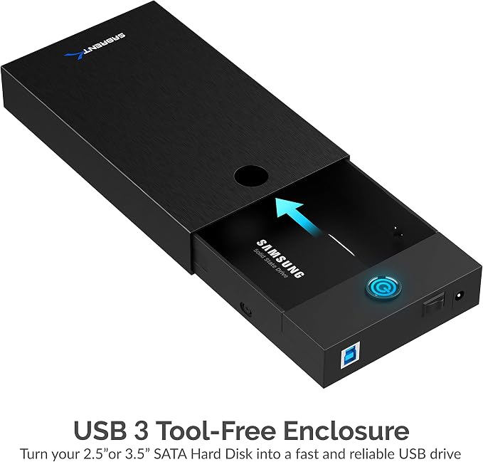 SABRENT USB 3.0 Enclosure for 2.5” & 3.5” SATA HDD/SSD – Tool-Free, LED - Image 2