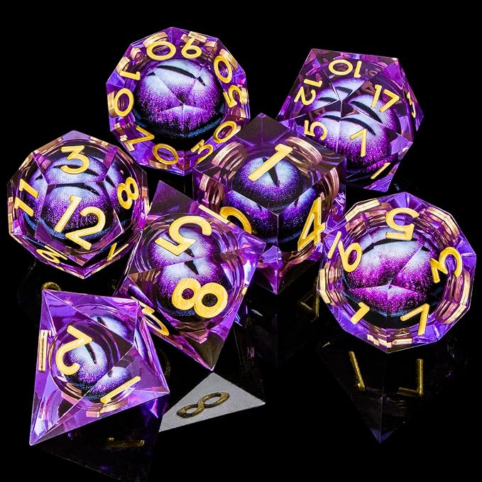 ARUOHHA DND Resin Dice Dragon Eye Dice Liquid Core Purple Sharp Edged Dice Set - Image 6