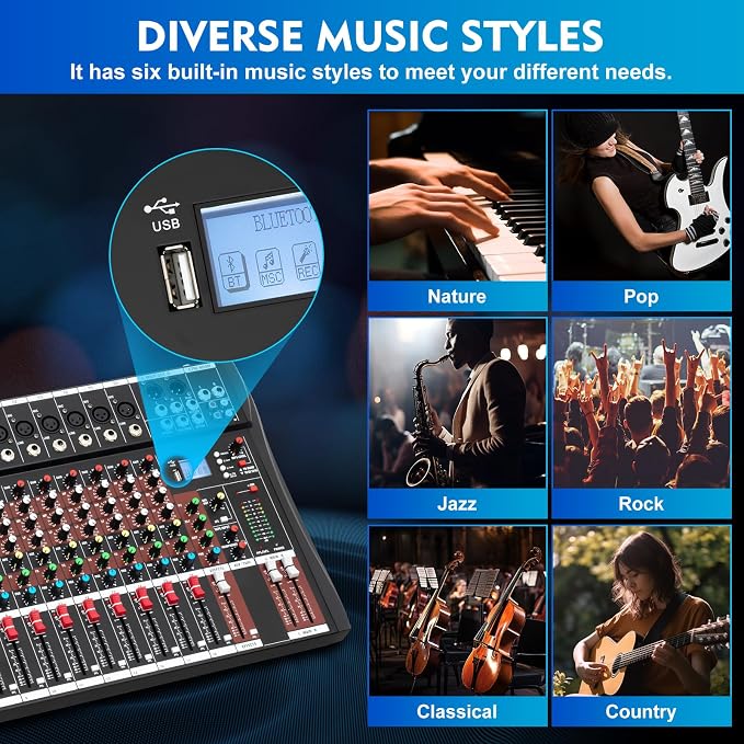 16 Channel Audio Mixer, Soundboard Mixing Console Sound Mixer DJ Sound - Image 9
