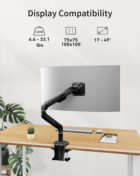Ultrawide Single Monitor Mount, Adjustable Gas Spring Monitor Arm - Image 2