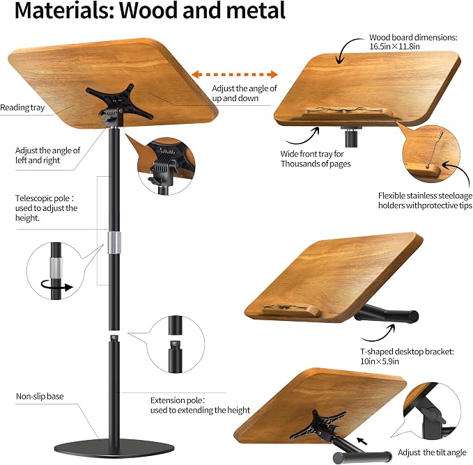 NAMON 2 in 1 Dual-use Music Stand & Desktop Book Stand, 100% Solid Wood - Image 7