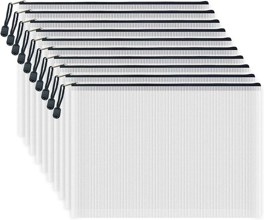 AUSTARK 10 Pcs Zipper File Bags, Waterproof Plastic Mesh Pouch by AUSTARK