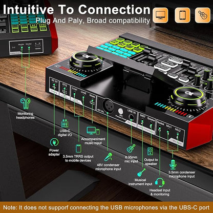 Podcast Equipment Bundle with Live Sound Card Audio Mixer, 3.5mm Condenser - Image 5