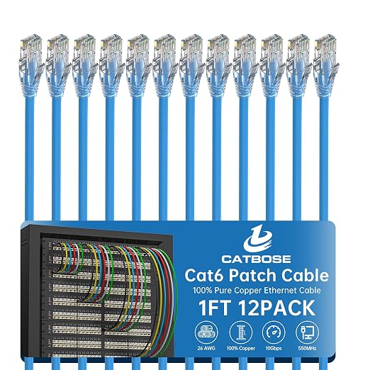 1 Foot Cat6 Patch Cables, Solid Pure Copper Patch Cord, Cat 6 Ethernet Cable by CatBose
