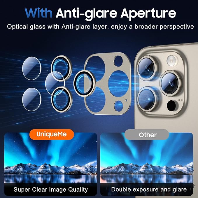 UniqueMe for 3 Pack iPhone 15 Pro/iPhone 15 Pro Max Camera Lens Protector - Image 4