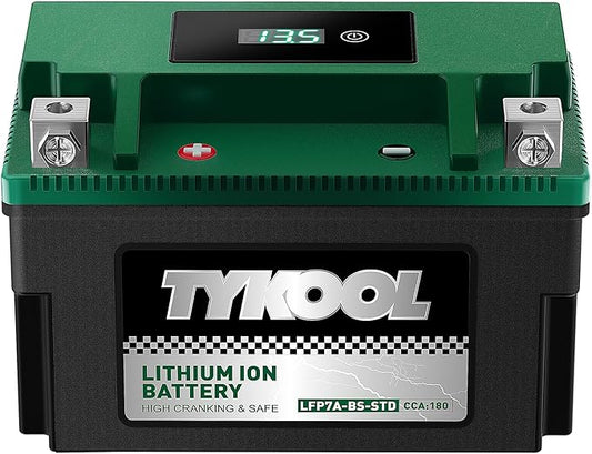 YTX7A-BS, 180 CCA, Lithium LiFePO4 Motorcycle Battery, 2X Cranking Amps by TYKOOL