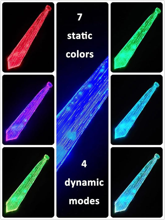 LED Neck Ties for Men Party Fiber Optic Light Up Necktie Bar Rave Funny Glow - Image 2