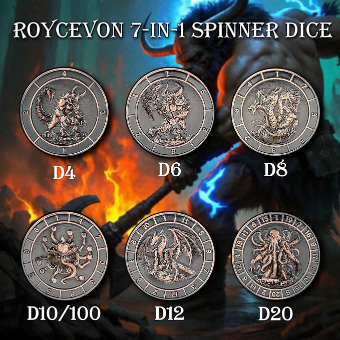7 in 1 D6 Spinner DND Dice Set D&D, Metal Cube D and D Dice - Image 3