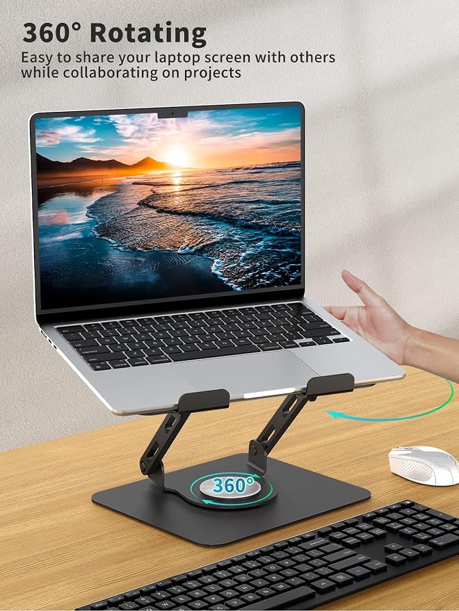 SOUNDANCE Laptop Stand with 360° Rotating Base, Ergonomic Computer Riser - Image 2