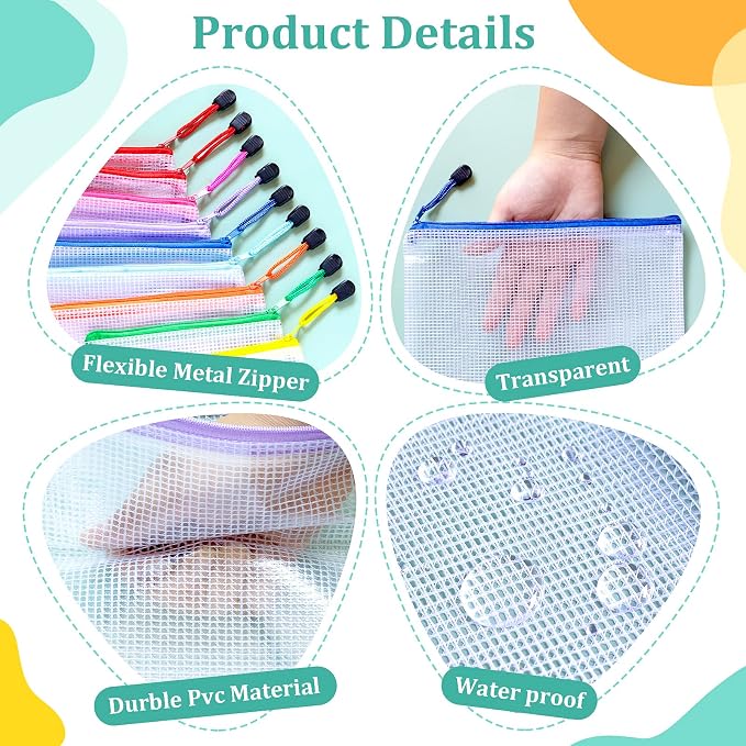 10pcs Mesh Zipper Pouch Bags, 10 Sizes Zipper Bags - Image 5