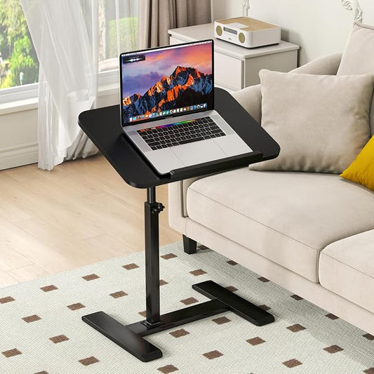 Adjustable Height C Shaped Side Table, 360°Swivel Overbed Table, Top Tilting by TRUNYAQI