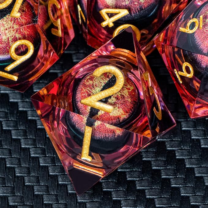 ARUOHHA DND Resin Dice Dragon Eye Dice Liquid Core Red Sharp Edged Dice Set - Image 5